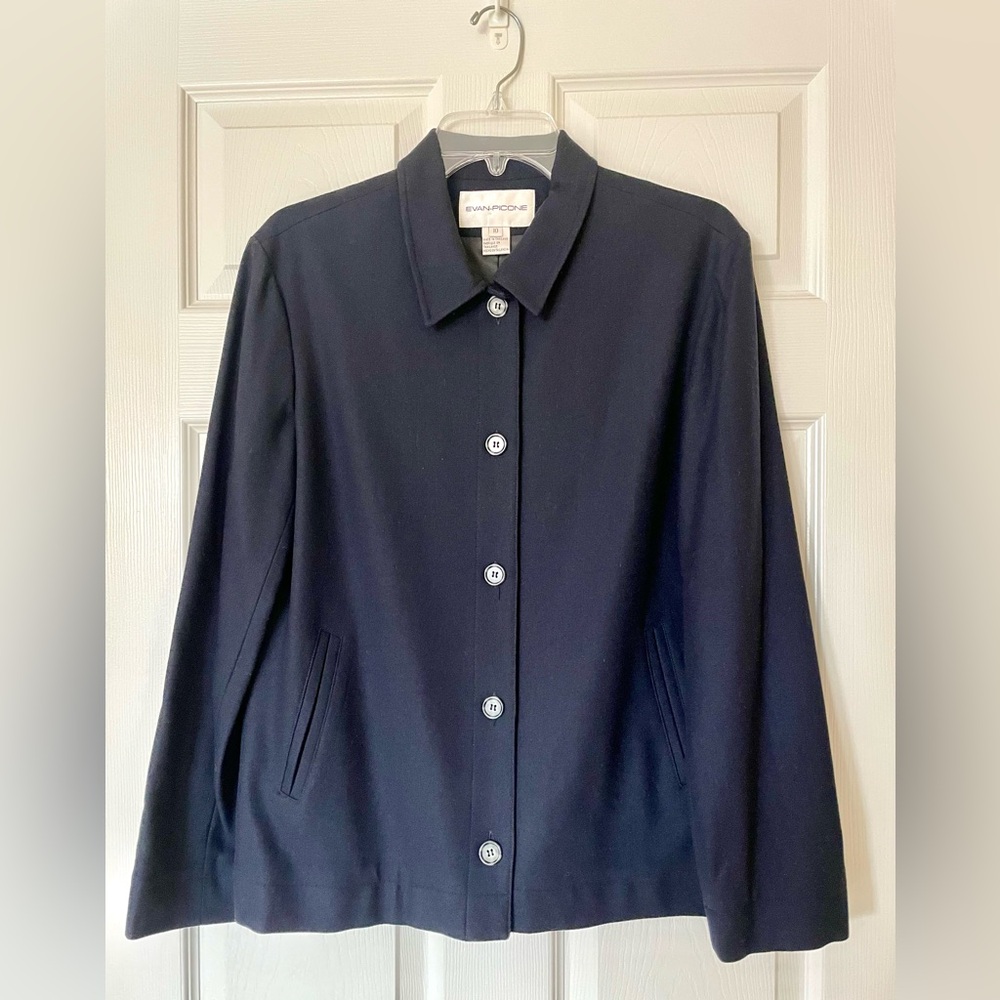 Evan-Picone Dark Blue Classic Tailored Jacket Timeless Capsule Wardrobe Staple